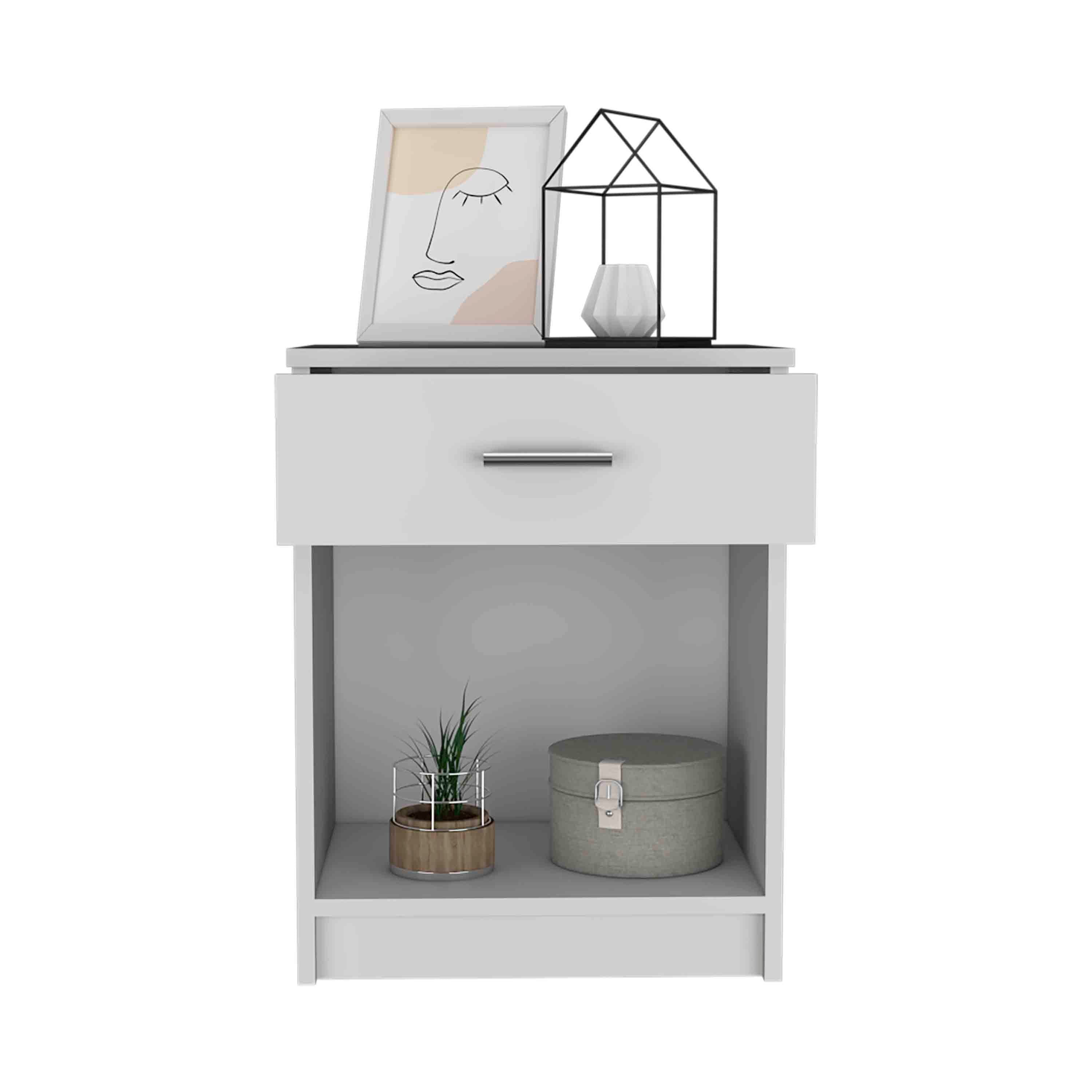 Modern White Nightstand w/ Drawer & Shelf-American Furniture Outlet