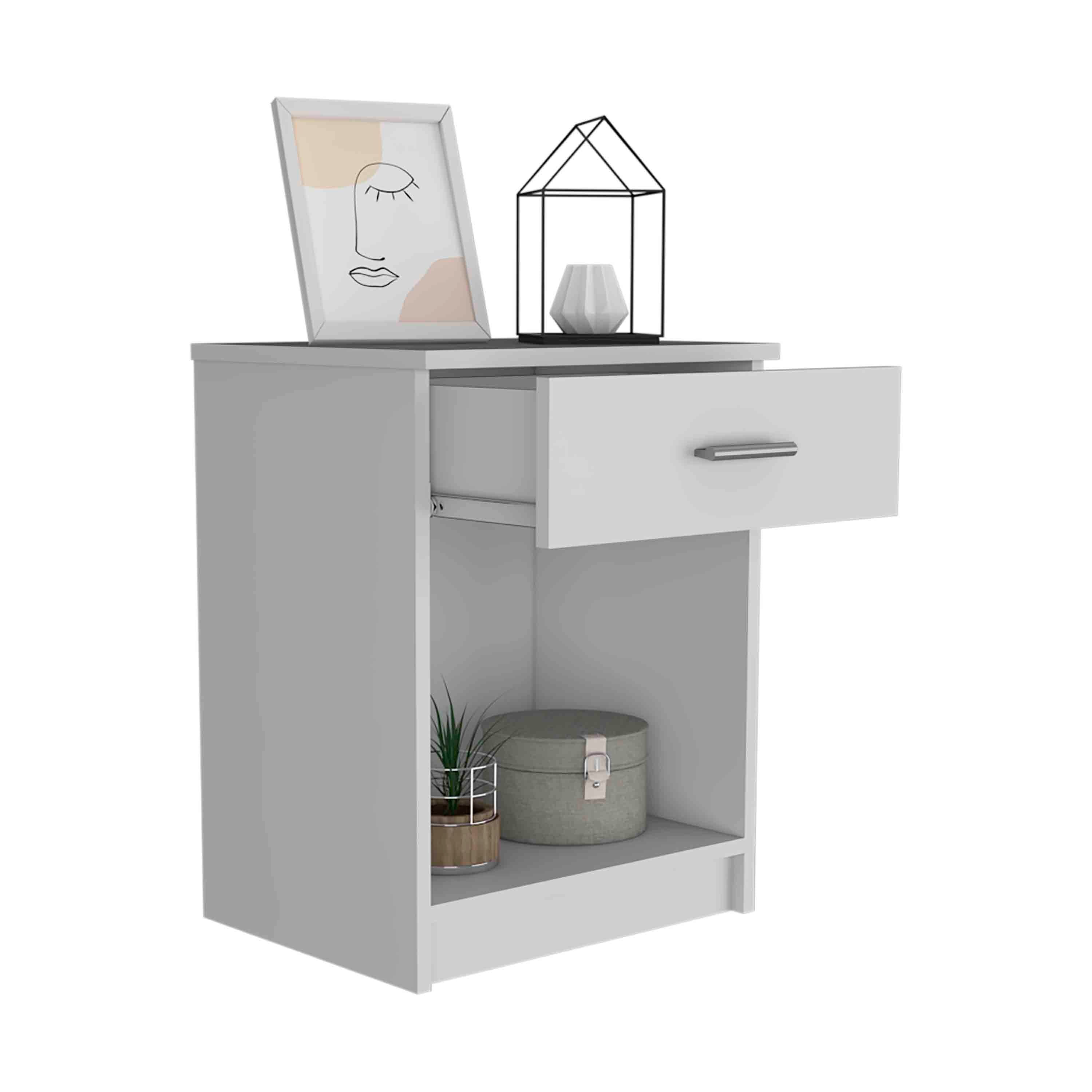 Modern White Nightstand w/ Drawer & Shelf-American Furniture Outlet