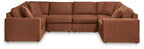 Brown modular U-shaped sectional sofa with cushioned backs and chaise armrests