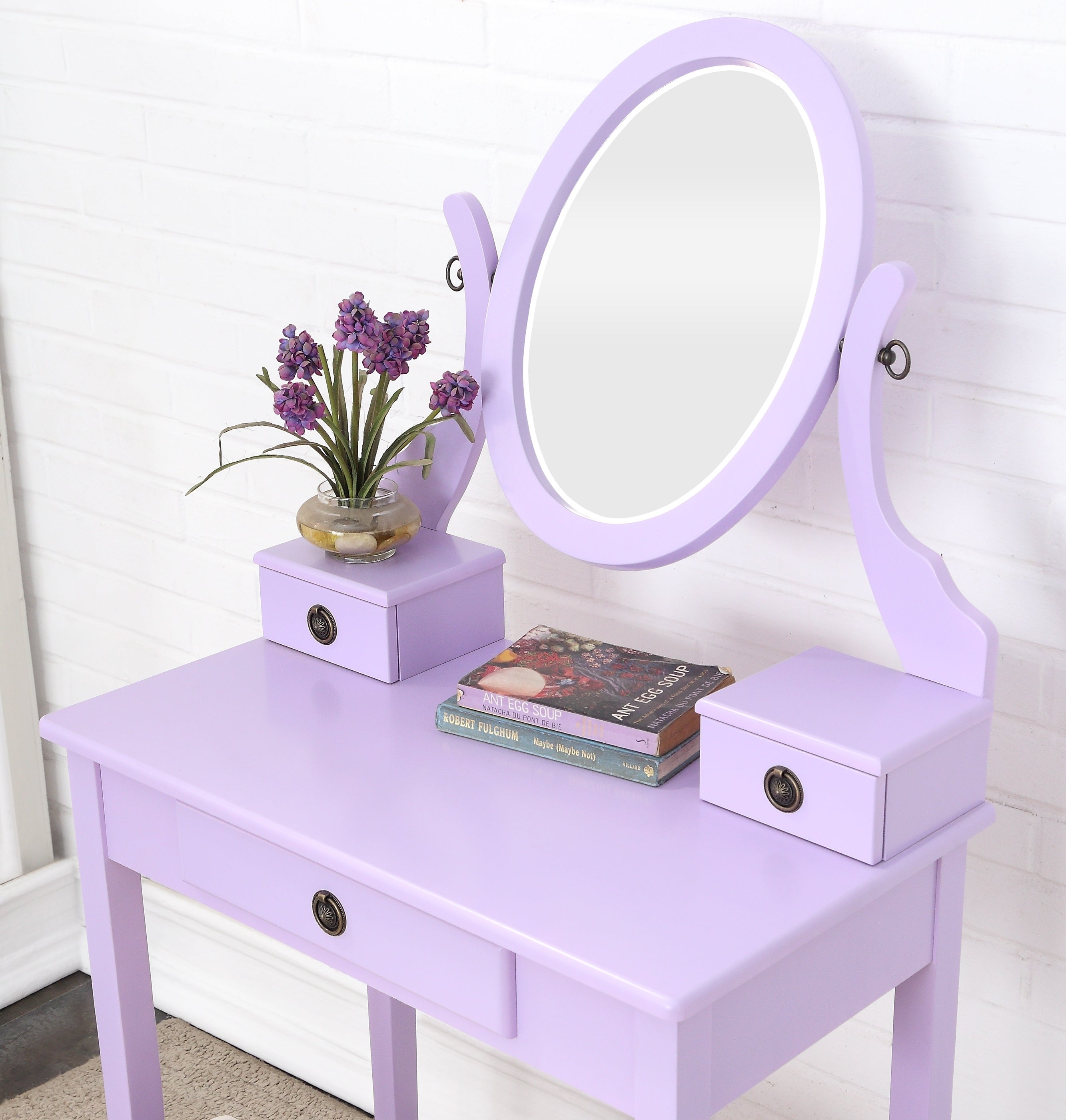 Moniya Makeup Vanity Table & Stool Set - Purple-American Furniture Outlet