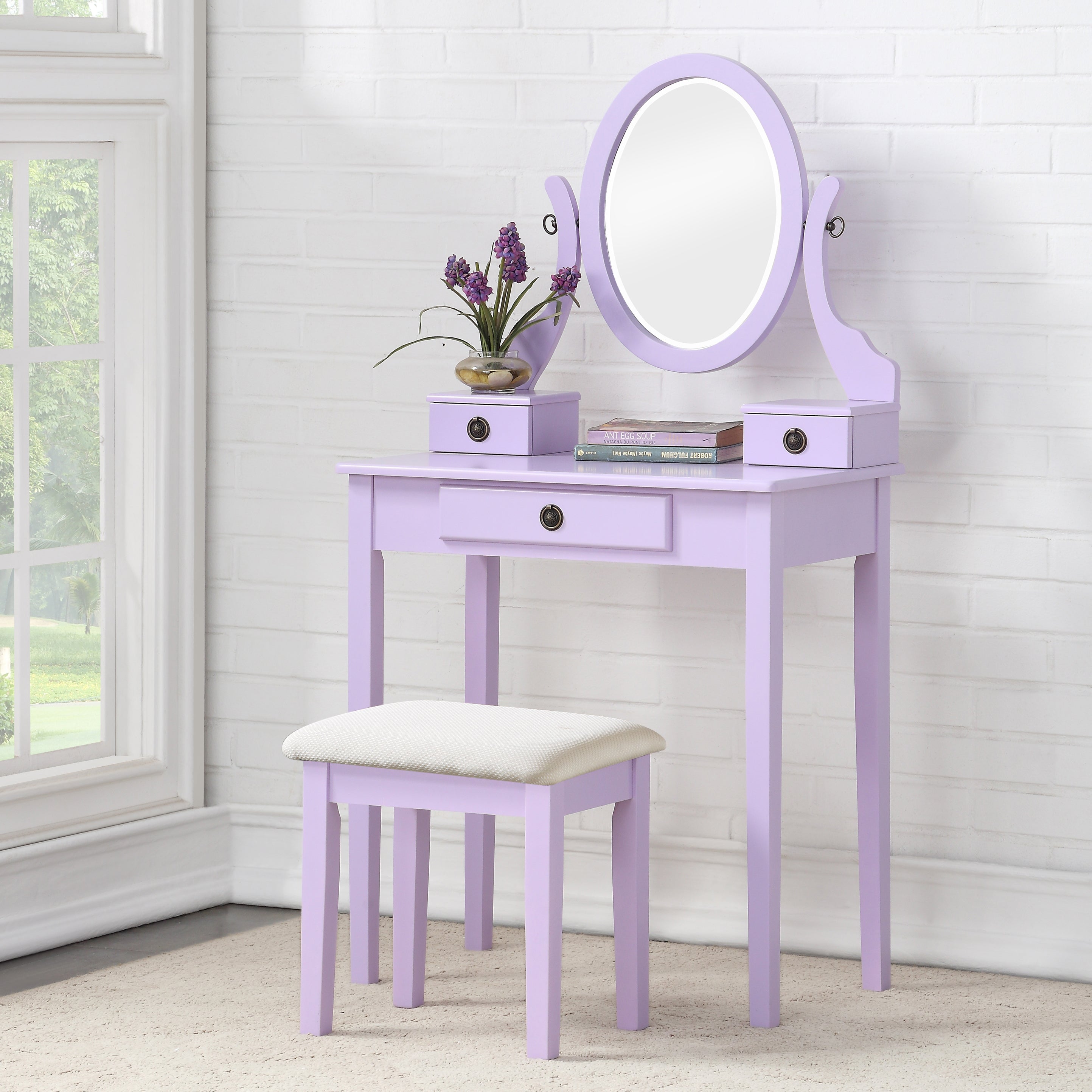 Moniya Makeup Vanity Table & Stool Set - Purple-American Furniture Outlet