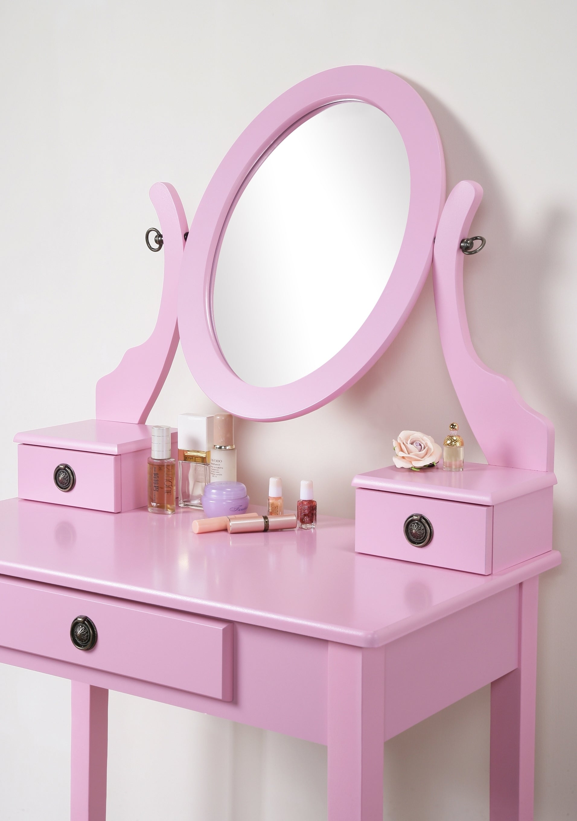 Moniya Pink Vanity Set w/ Stool | Makeup Table & Mirror-American Furniture Outlet