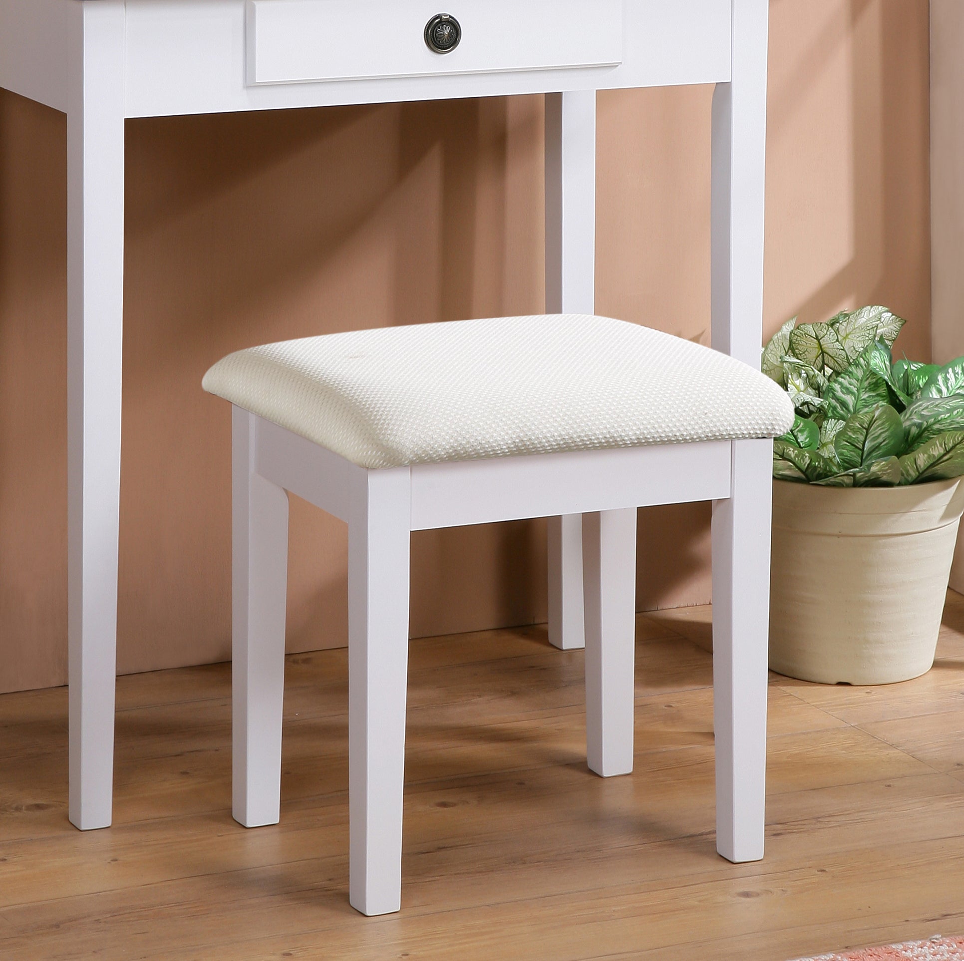 Moniya White Makeup Vanity Table & Stool Set-American Furniture Outlet