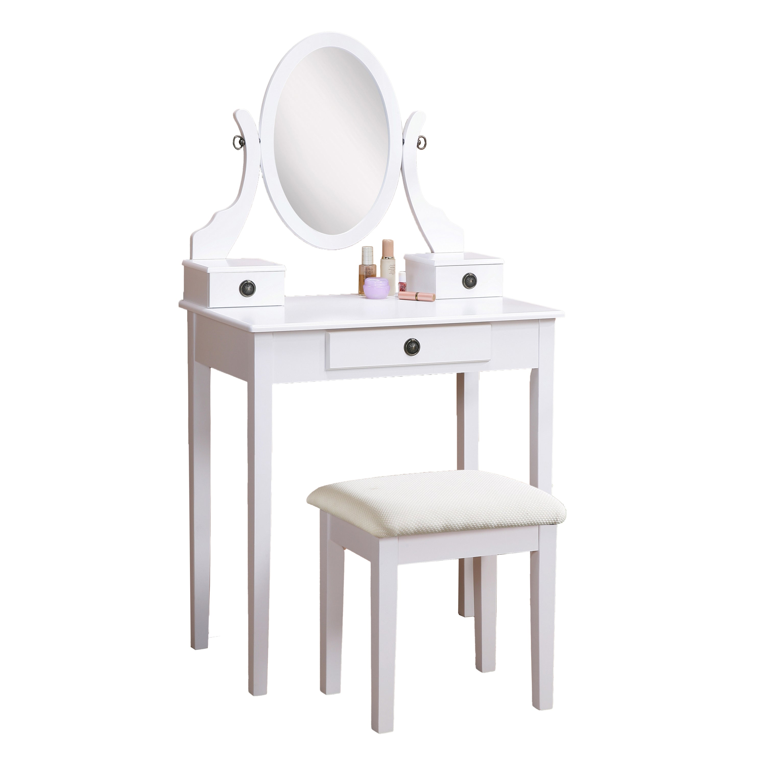 Moniya White Makeup Vanity Table & Stool Set-American Furniture Outlet