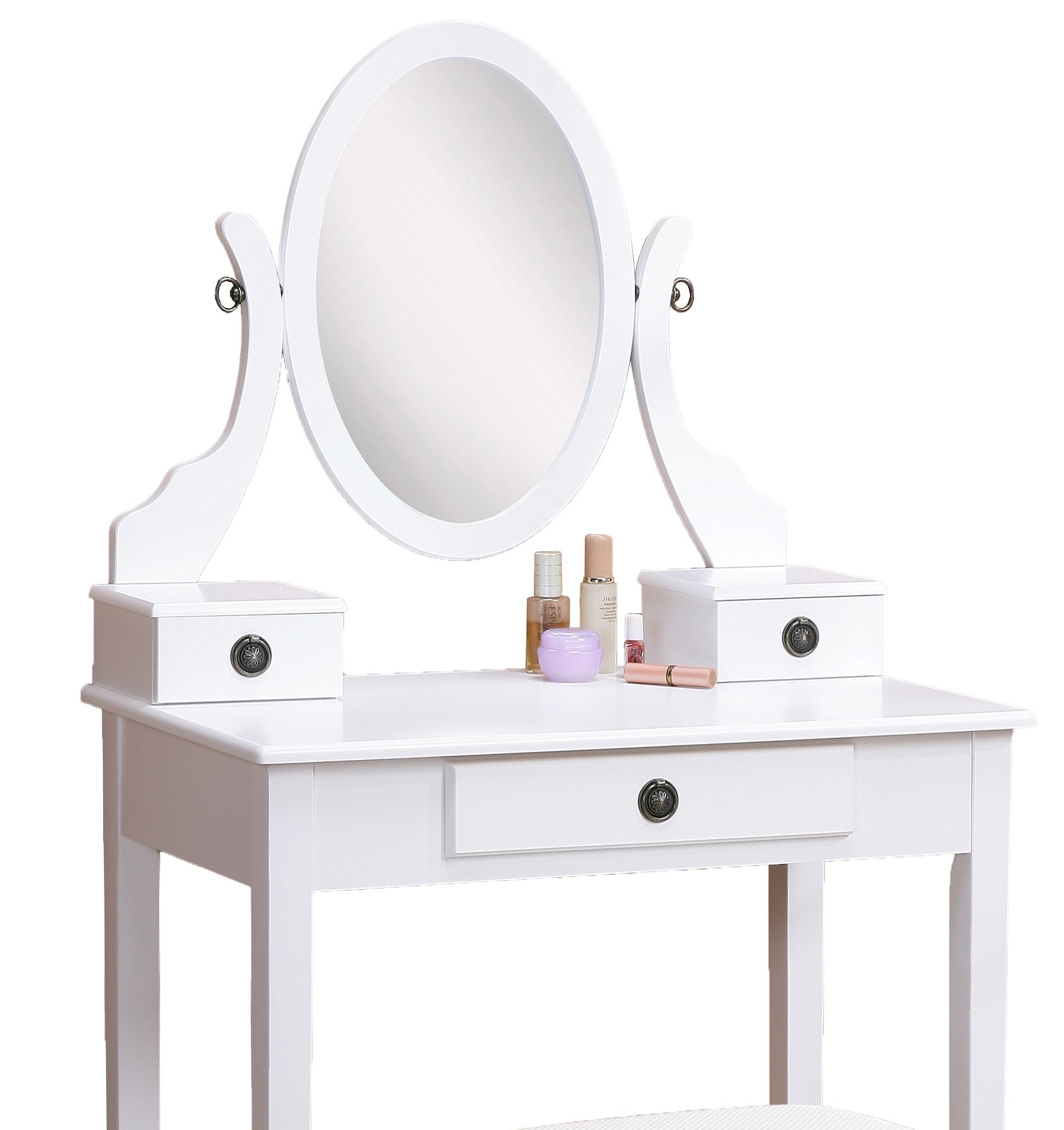 Moniya White Makeup Vanity Table & Stool Set-American Furniture Outlet