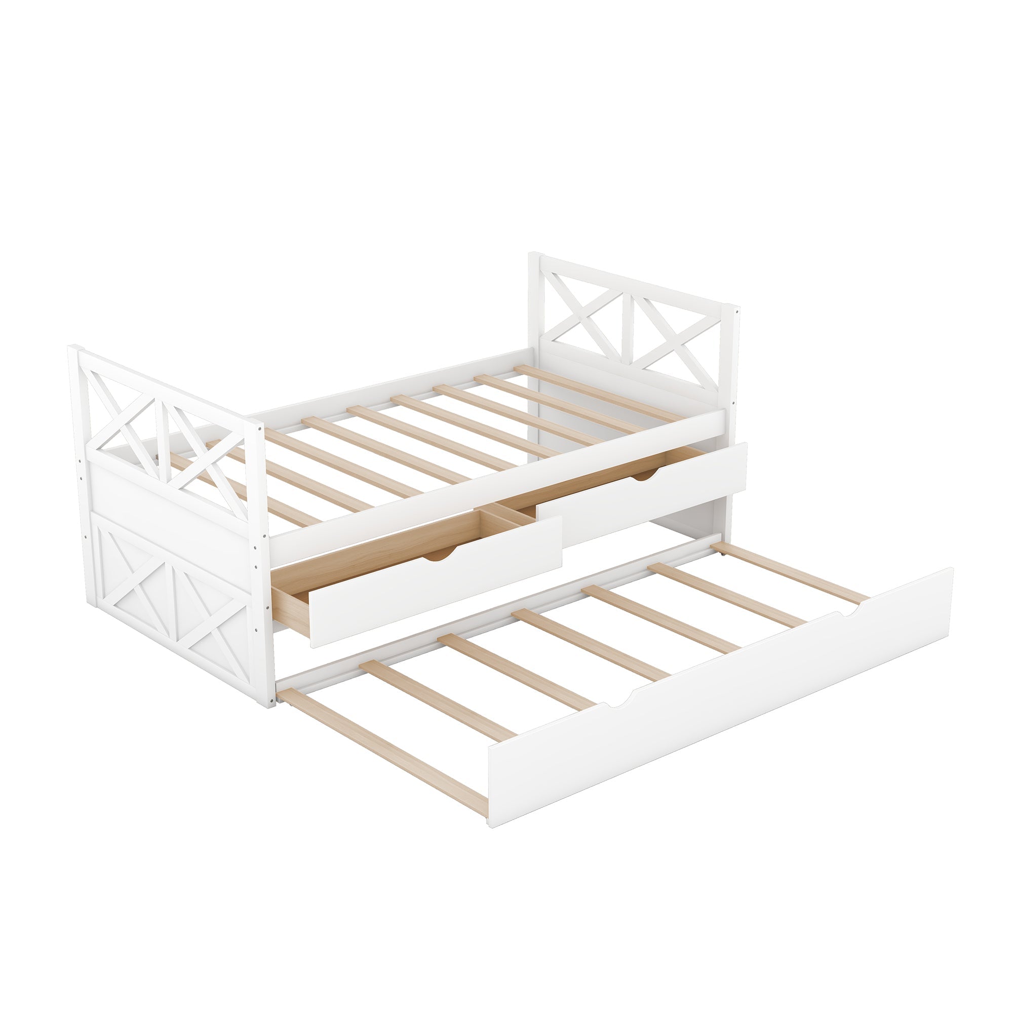 Multifunctional Daybed w/ Drawers & Trundle - White-American Furniture Outlet