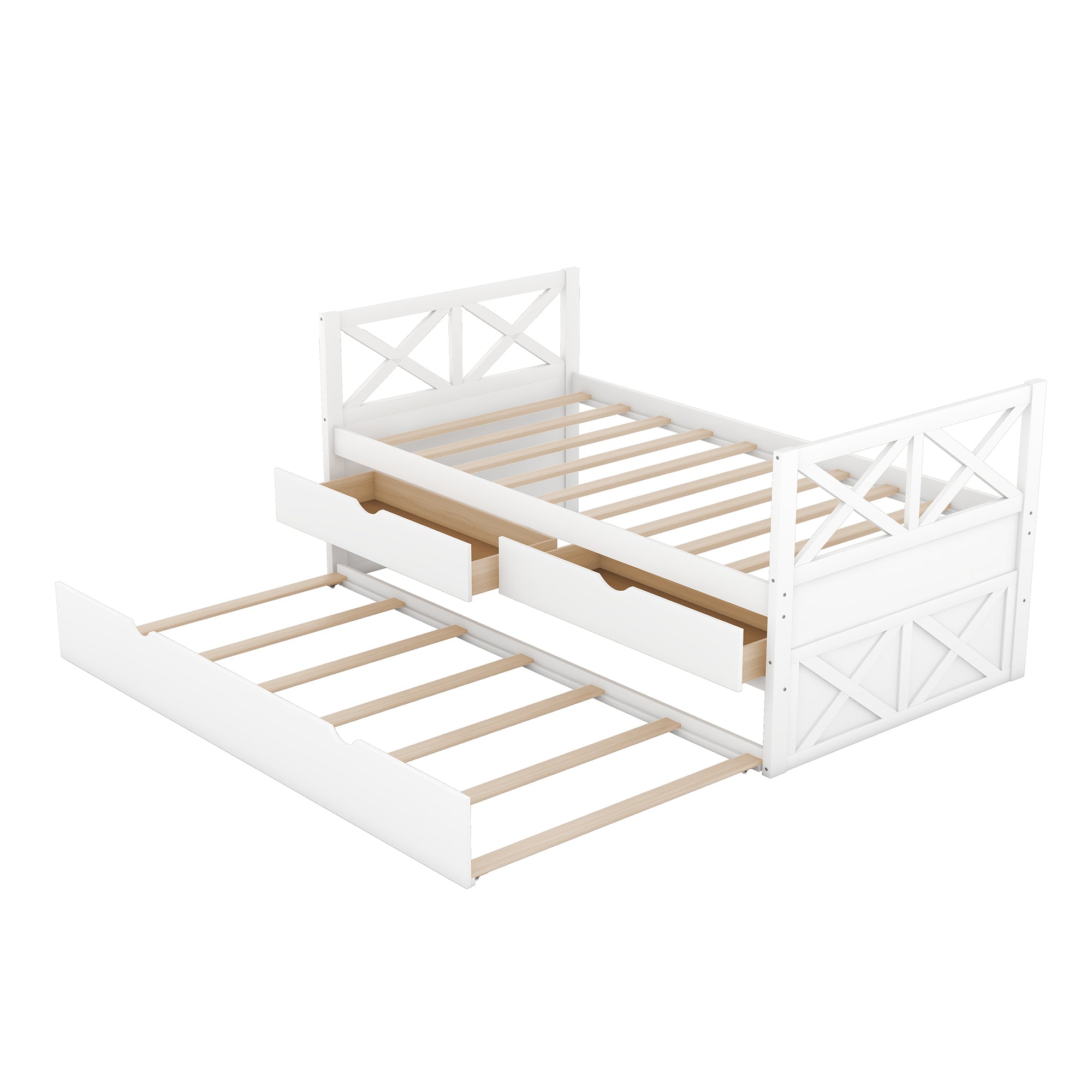 Multifunctional Daybed w/ Drawers & Trundle - White-American Furniture Outlet