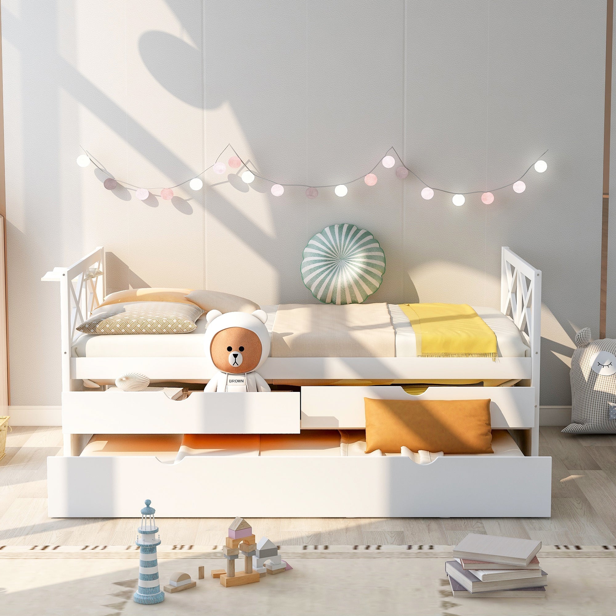 Multifunctional Daybed w/ Drawers & Trundle - White-American Furniture Outlet