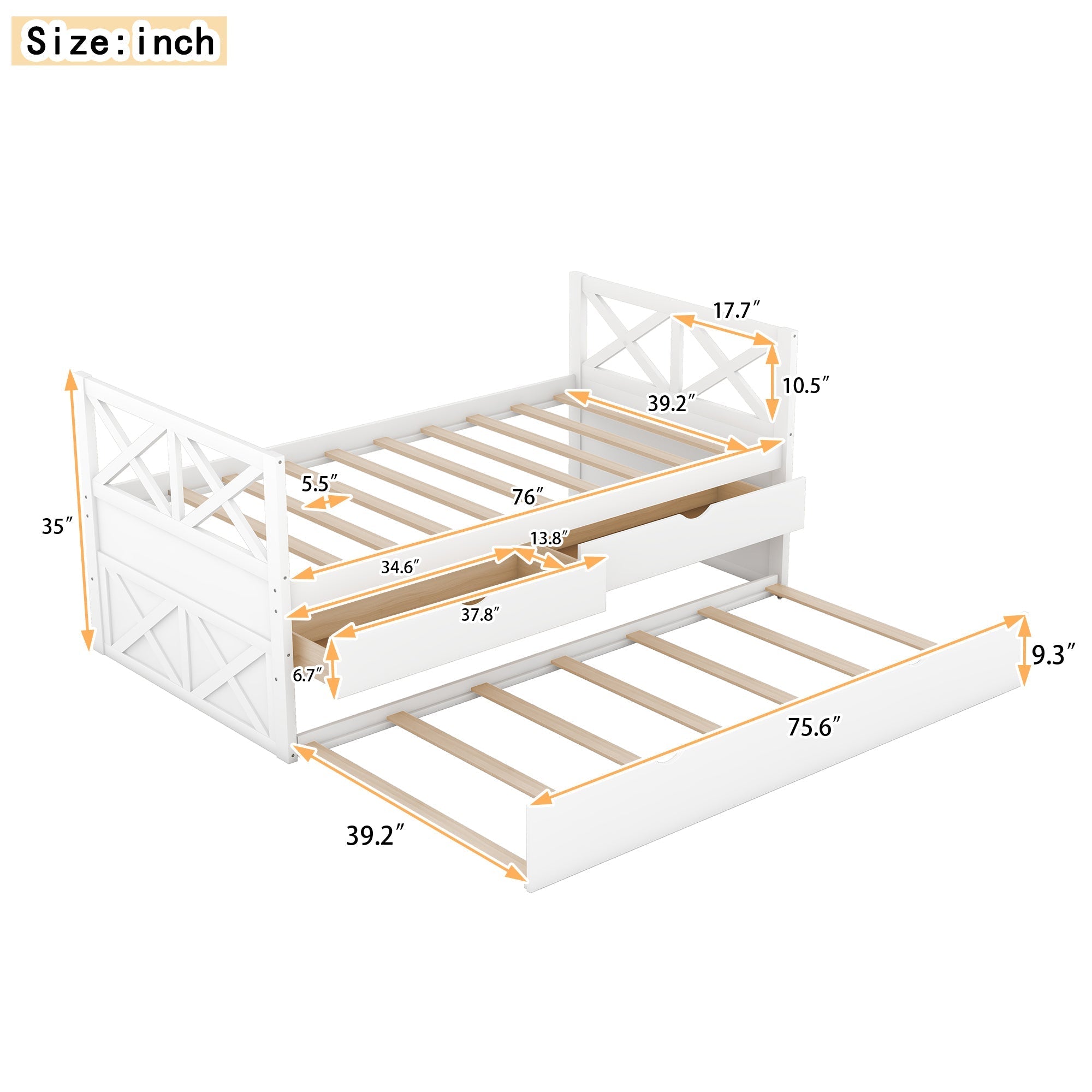 Multifunctional Daybed w/ Drawers & Trundle - White-American Furniture Outlet