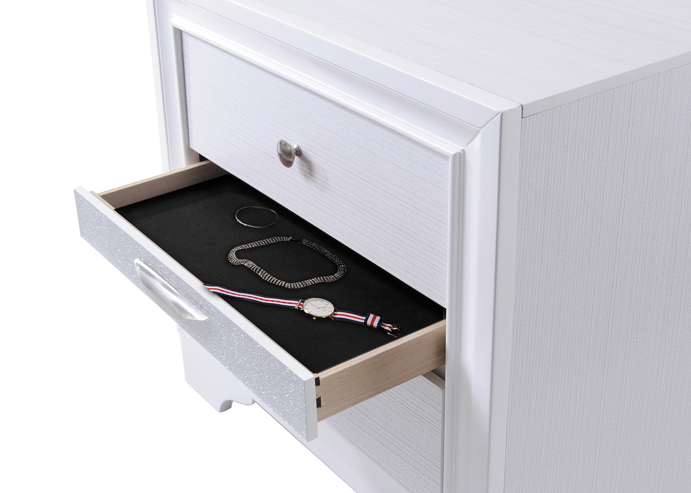 Naima White Nightstand - Modern Bedside Table-American Furniture Outlet