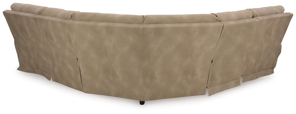 Sand beige sectional with long chaise and padded back cushions