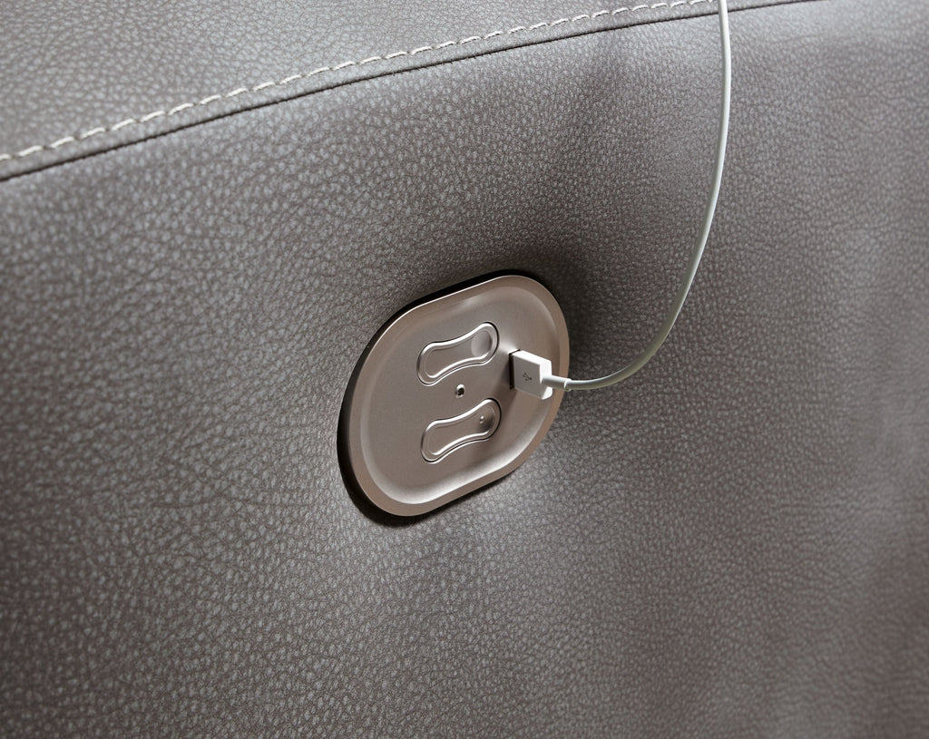 Dark gray upholstery with built-in power control switch and attached cord