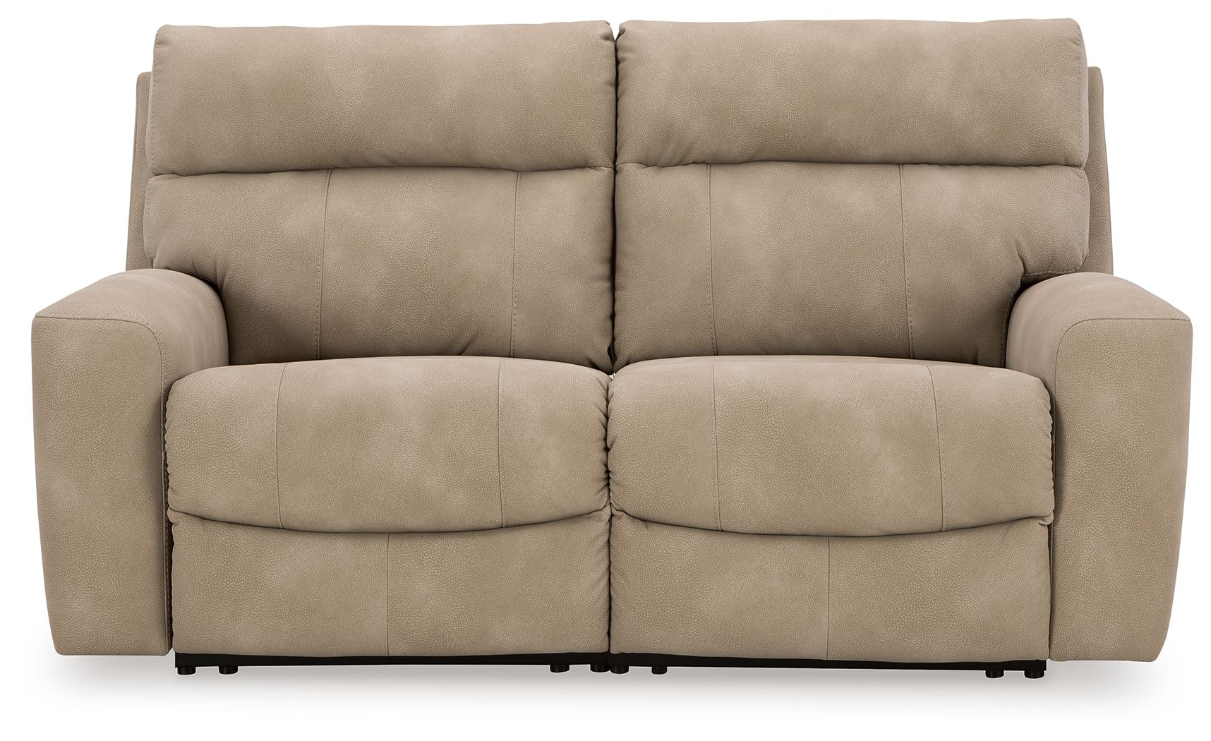 Light sand power reclining loveseat sofa with two padded seats