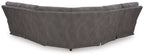 Dark gray power reclining sectional, low-profile corner chaise with tufted arms