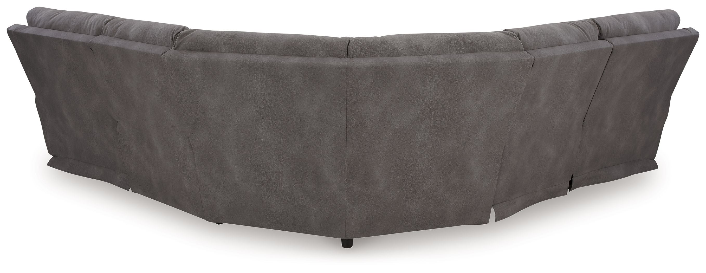 Dark gray power reclining sectional, low-profile corner chaise with tufted arms