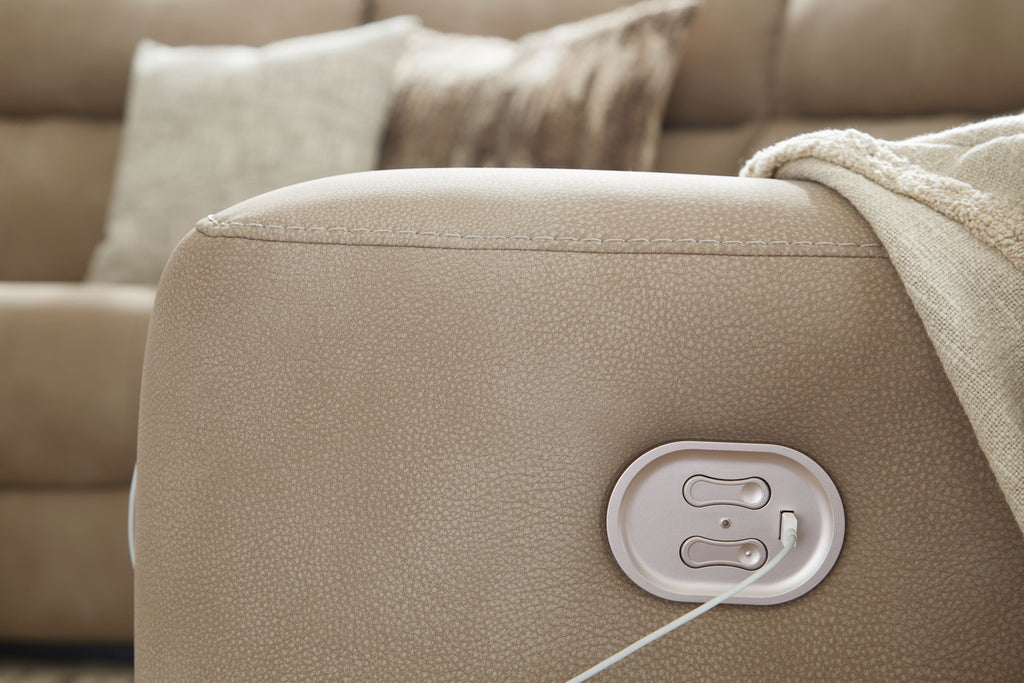 Light beige power recliner backrest with built-in buttoned power controls