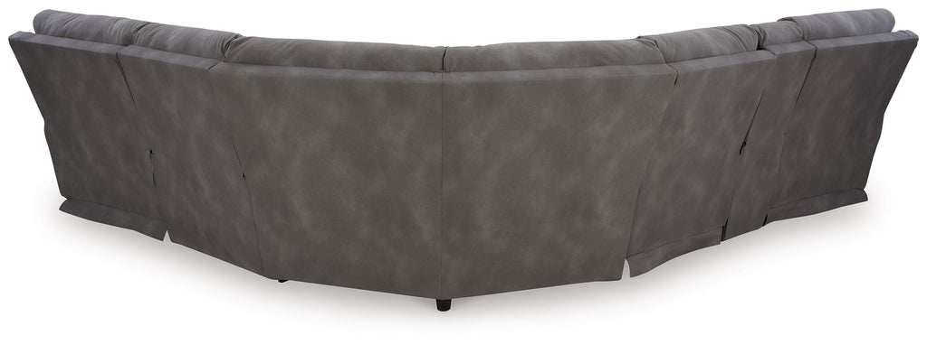 Dark gray power reclining sectional with corner chaise and deep tufted back