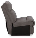 Dark gray power recliner seat with tall headrest and padded armrests