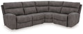 Dark slate gray power reclining sectional sofa with box cushions and curved arms