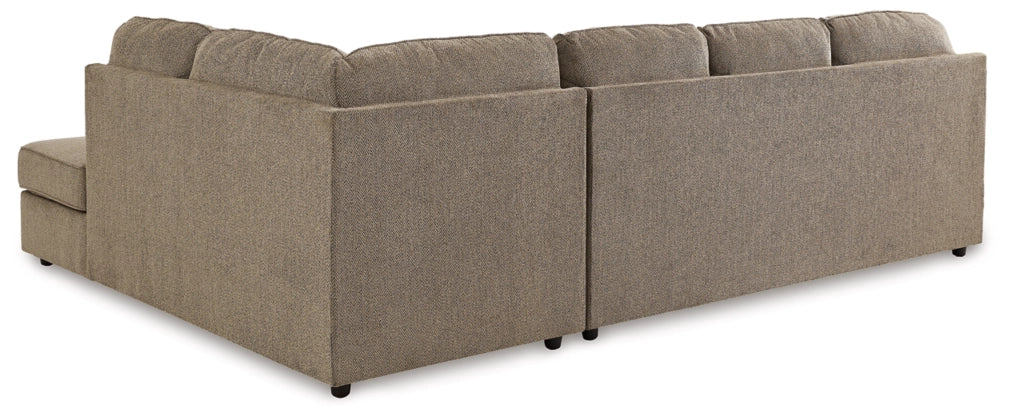 Putty sectional sofa with chaise, track arms, and boxy back cushions