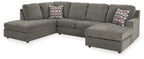 Gray sectional sofa with right-arm facing corner chaise and wide chaise ottoman