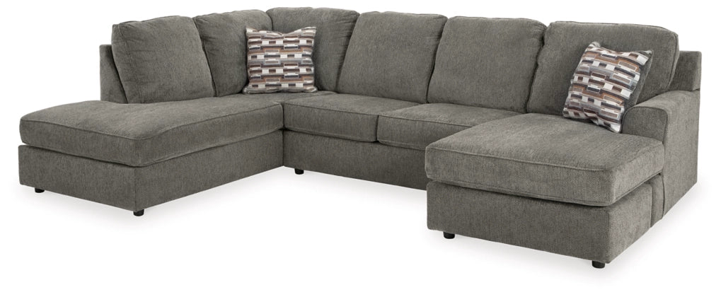 Gray sectional sofa with right-arm facing corner chaise and wide chaise ottoman