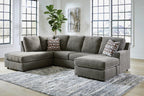 Gray sectional sofa with corner chaise and two chaise seat cushions