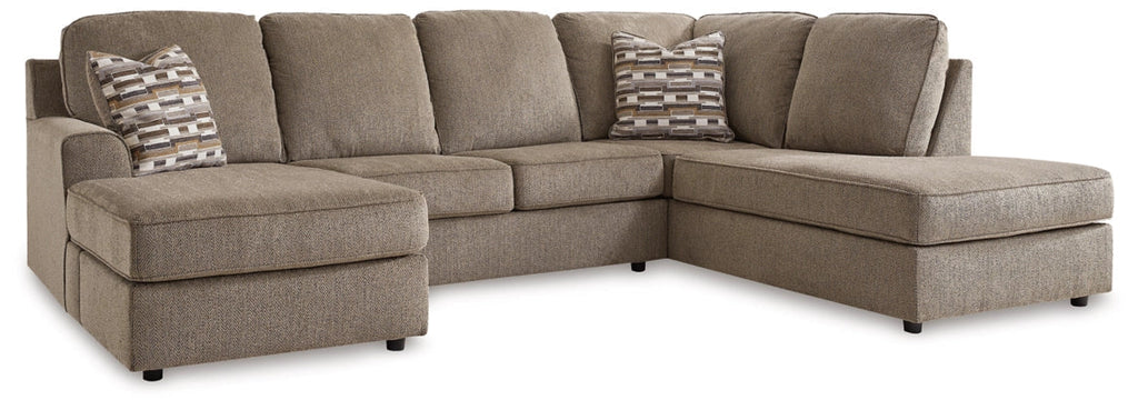 Gray sectional sofa with left-side chaise and two back pillows