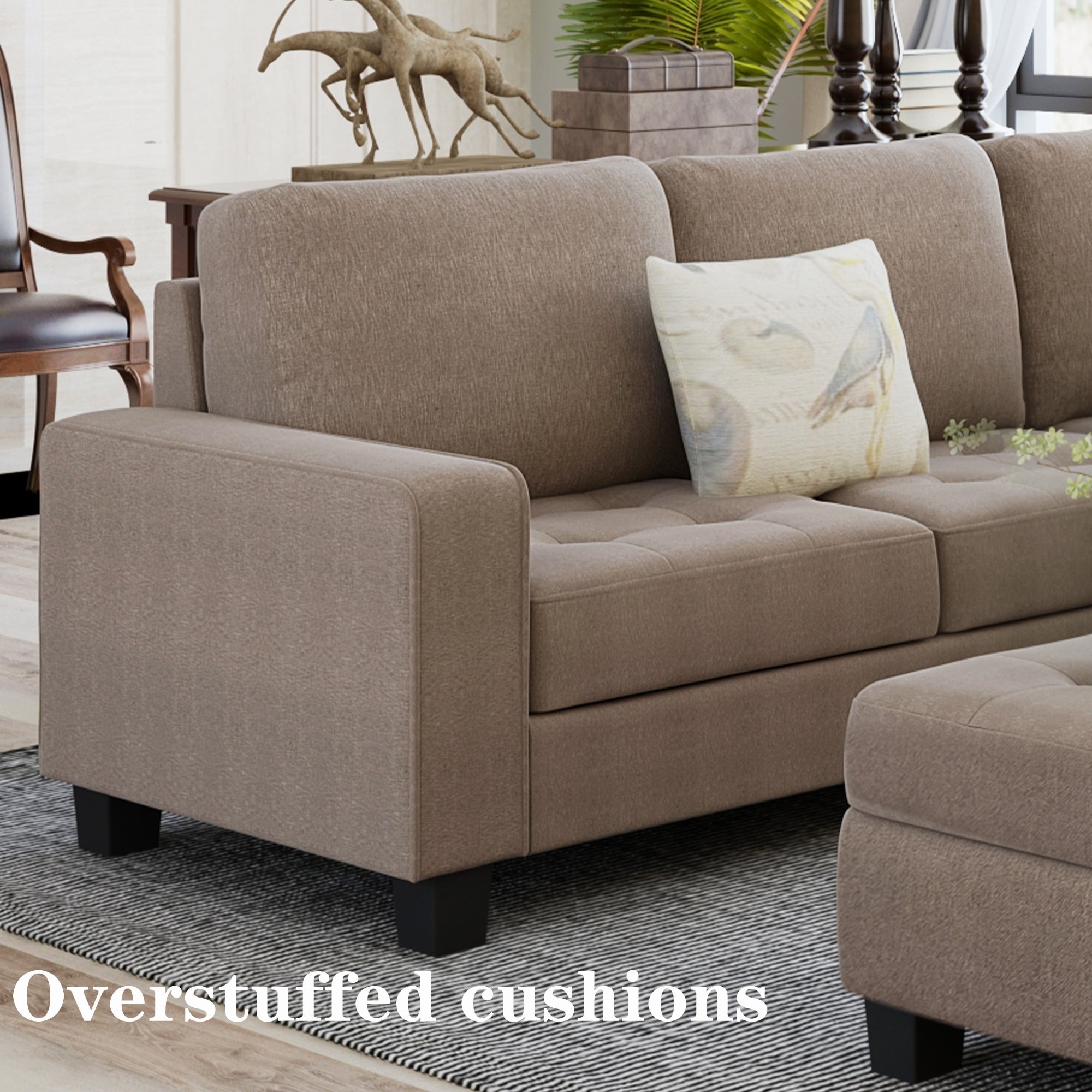 Orisfur Sectional Corner Sofa L-Shape Couch | Space-Saving Design with Storage Ottoman & Cup Holders | Ideal for Large Spaces, Dorms, Apartments-American Furniture Outlet -American Furniture Outlet