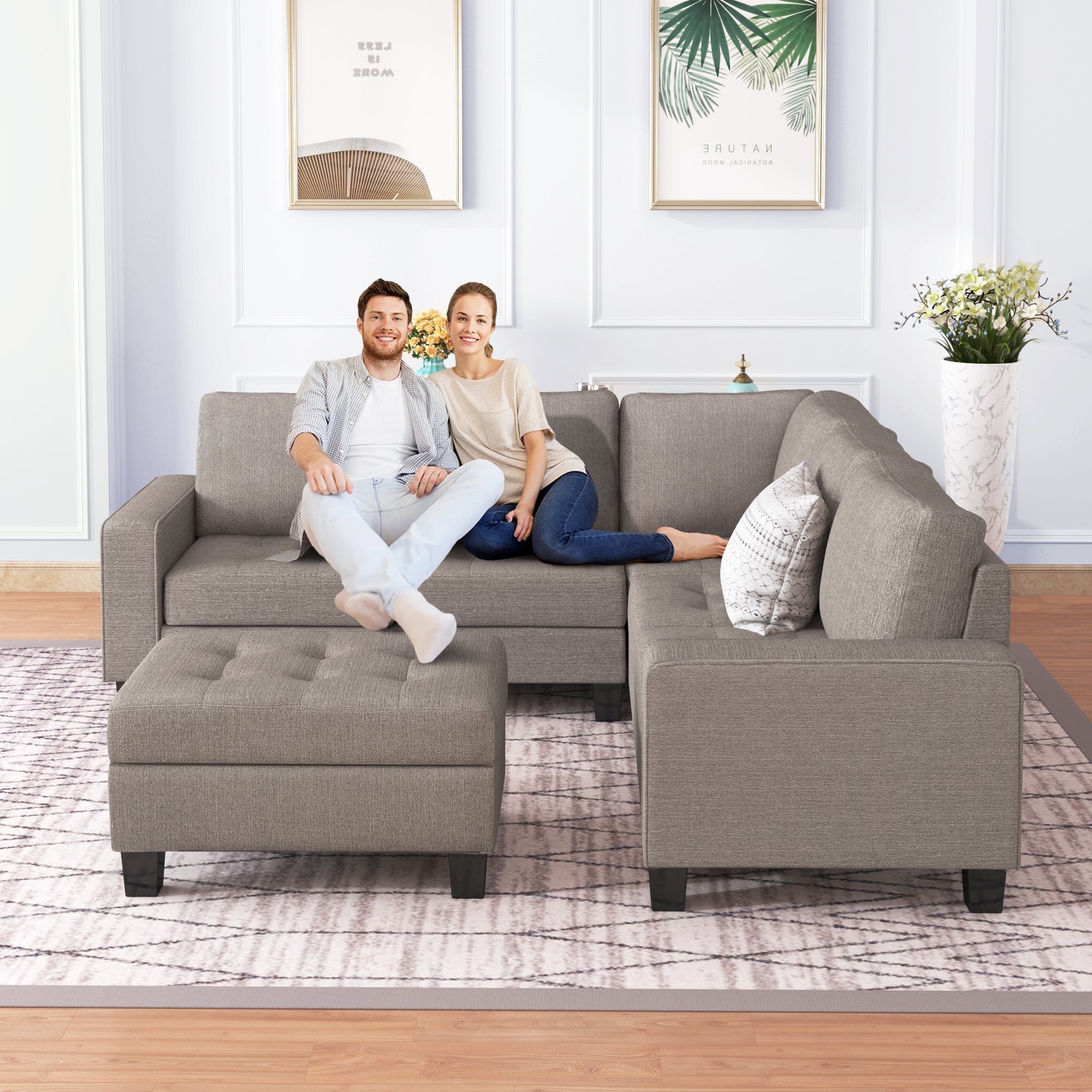 Orisfur Sectional Corner Sofa L-Shape Couch | Space-Saving Design with Storage Ottoman & Cup Holders | Ideal for Large Spaces, Dorms, Apartments-American Furniture Outlet -American Furniture Outlet