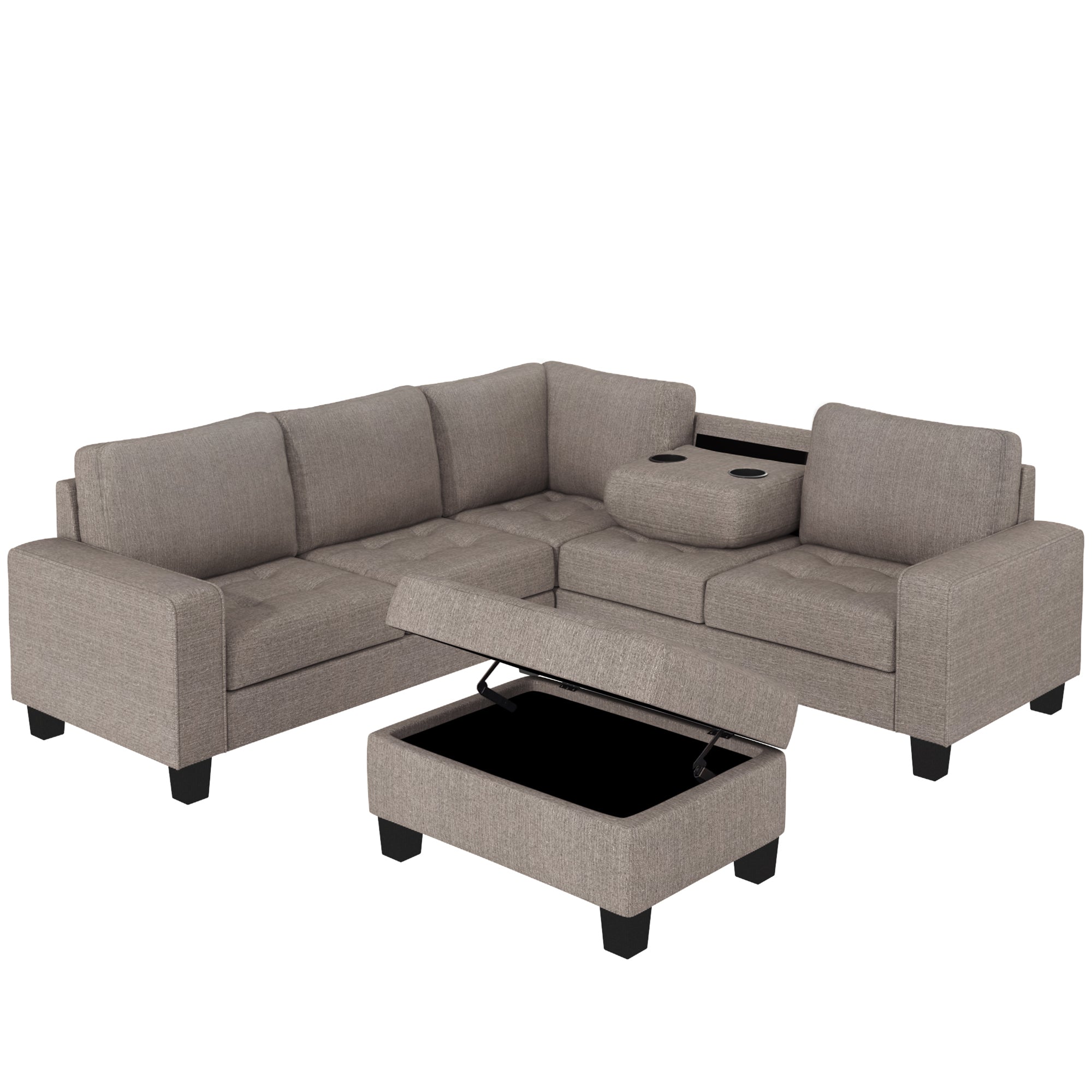 Orisfur Sectional Corner Sofa L-Shape Couch | Space-Saving Design with Storage Ottoman & Cup Holders | Ideal for Large Spaces, Dorms, Apartments-American Furniture Outlet -American Furniture Outlet