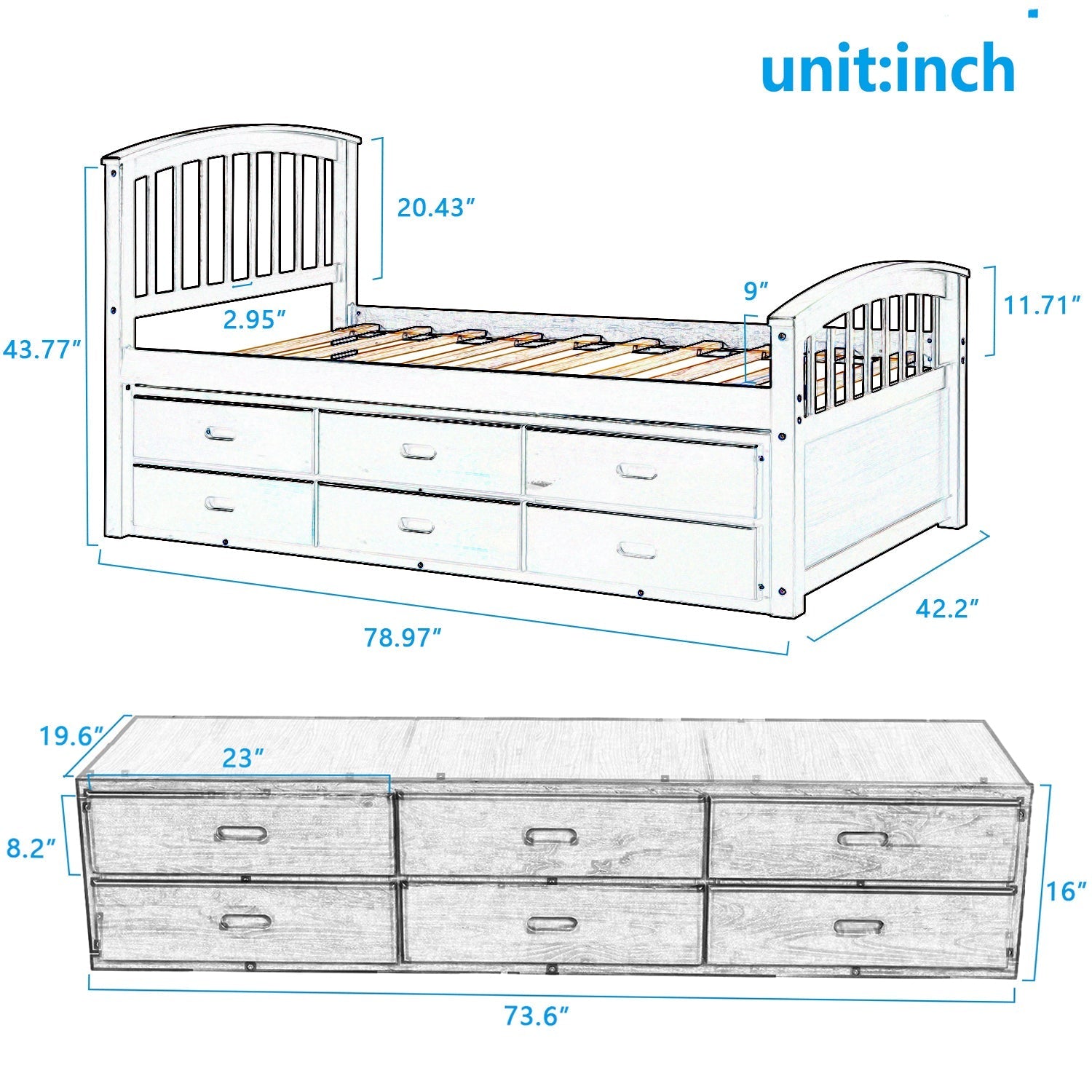 Orisfur Twin Size Platform Storage Bed | Solid Wood | 6 Drawers | Space-Saving Solution-American Furniture Outlet