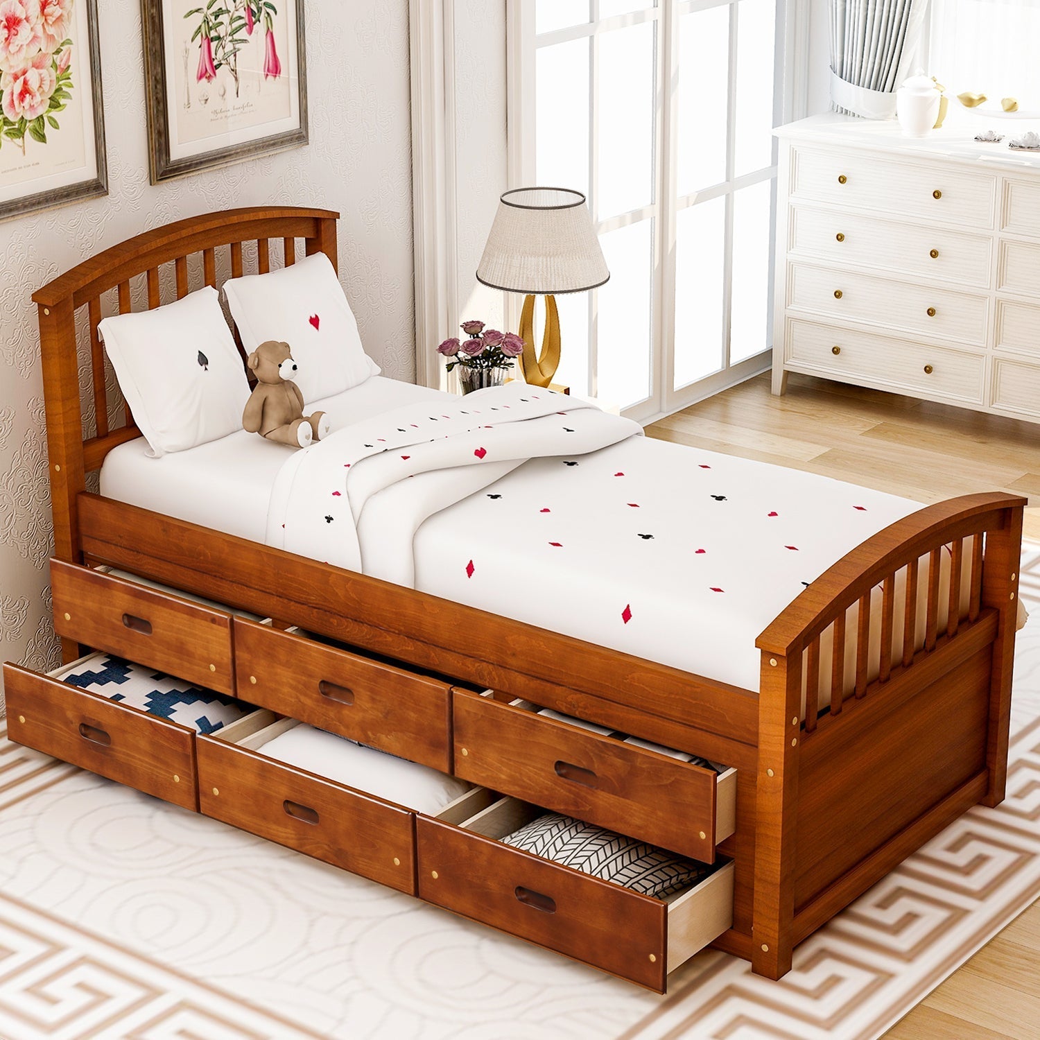 Orisfur Twin Size Platform Storage Bed | Solid Wood | 6 Drawers | Space-Saving Solution-American Furniture Outlet