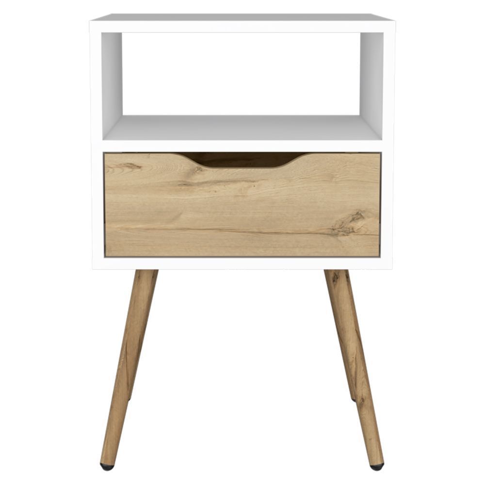 Otom Nightstand w/ Drawer & Shelf - White/Oak-American Furniture Outlet