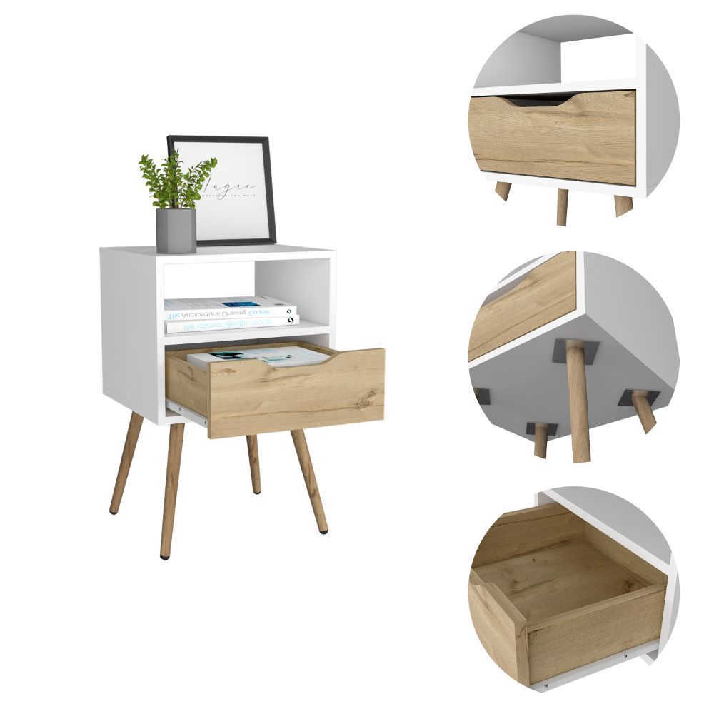 Otom Nightstand w/ Drawer & Shelf - White/Oak-American Furniture Outlet
