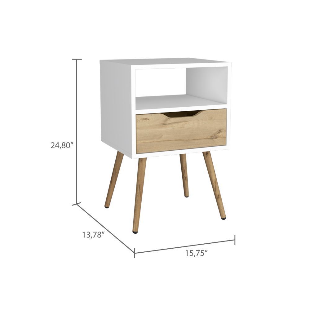 Otom Nightstand w/ Drawer & Shelf - White/Oak-American Furniture Outlet