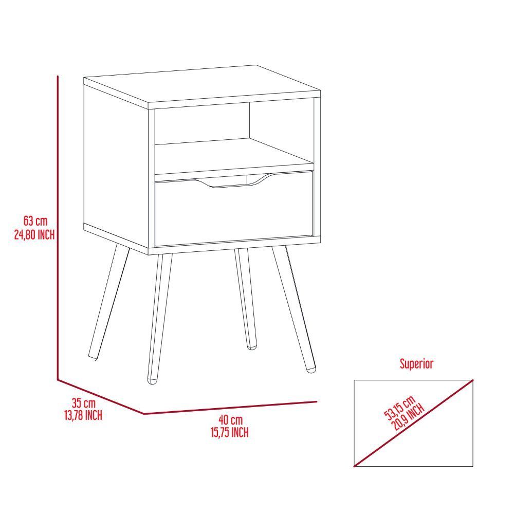 Otom Nightstand w/ Drawer & Shelf - White/Oak-American Furniture Outlet