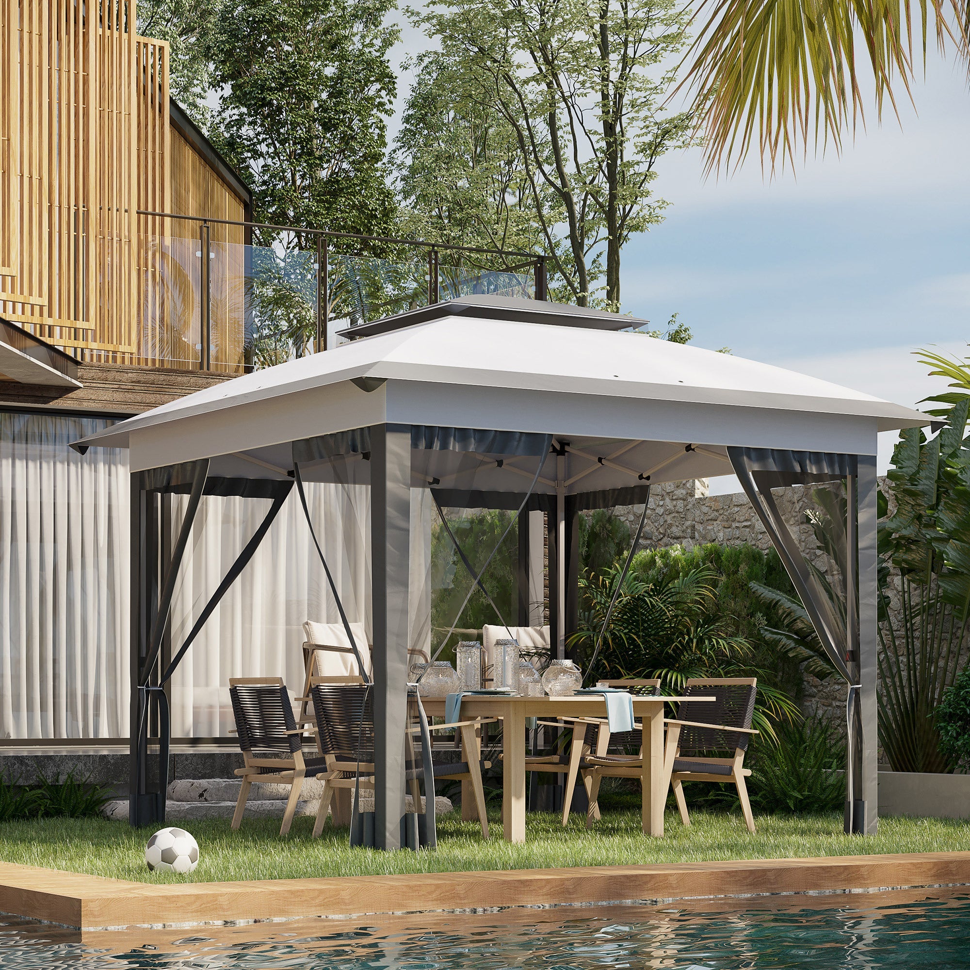 Outsunny 12' x 12' Pop-Up Canopy Tent w/ Netting-American Furniture Outlet