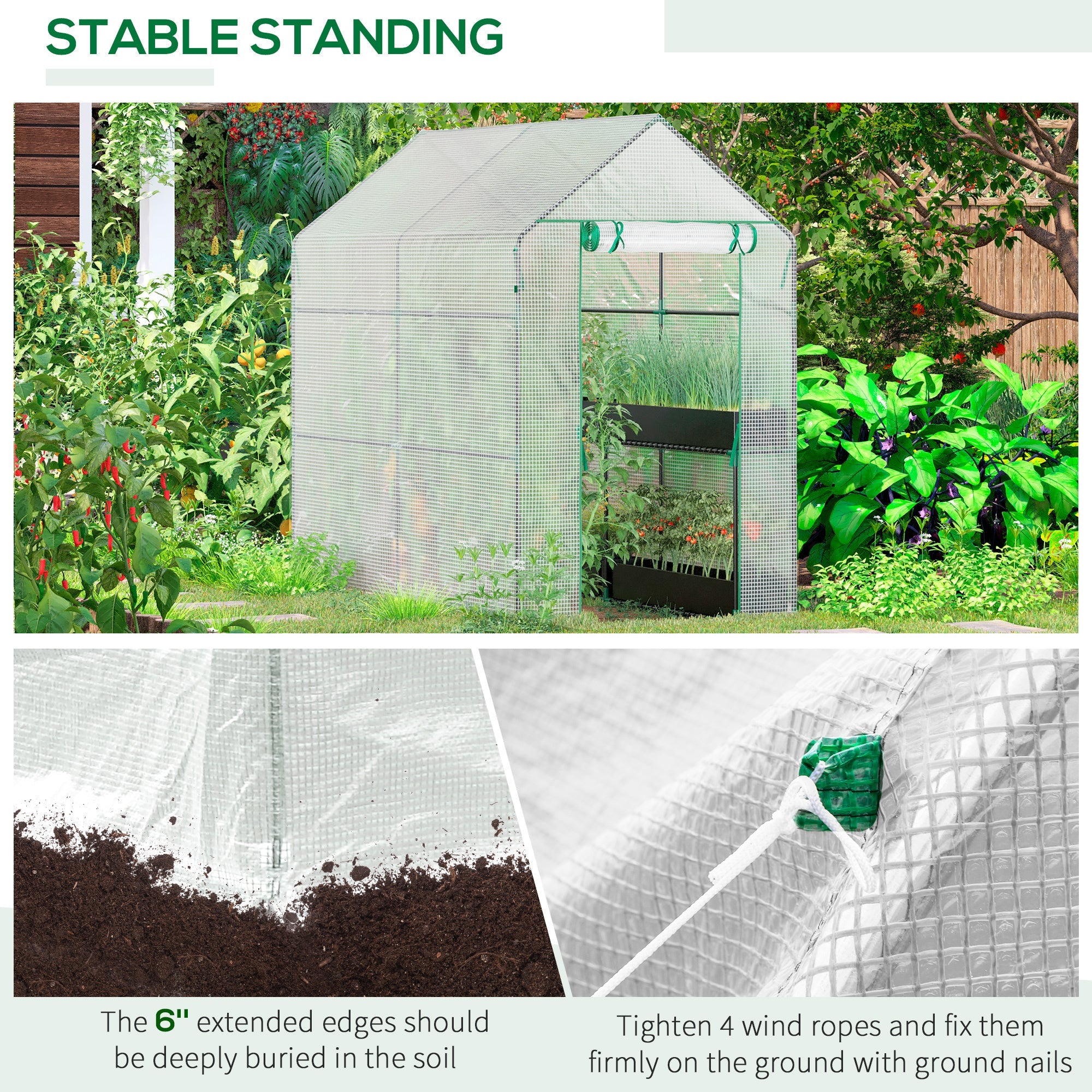 Outsunny Walk-in Greenhouse w/ Roll-up Door - 4 Shelves-American Furniture Outlet