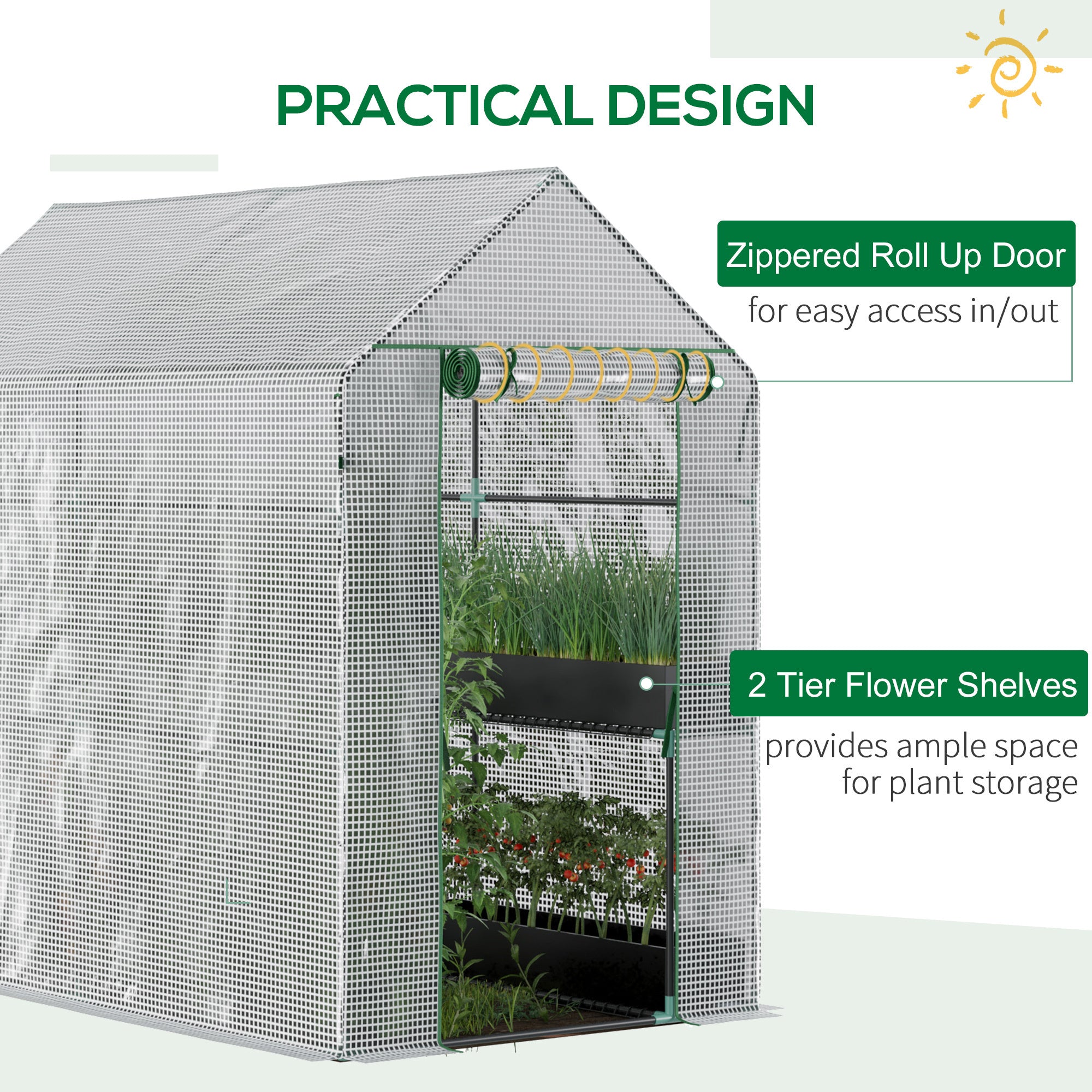 Outsunny Walk-in Greenhouse w/ Roll-up Door - 4 Shelves-American Furniture Outlet