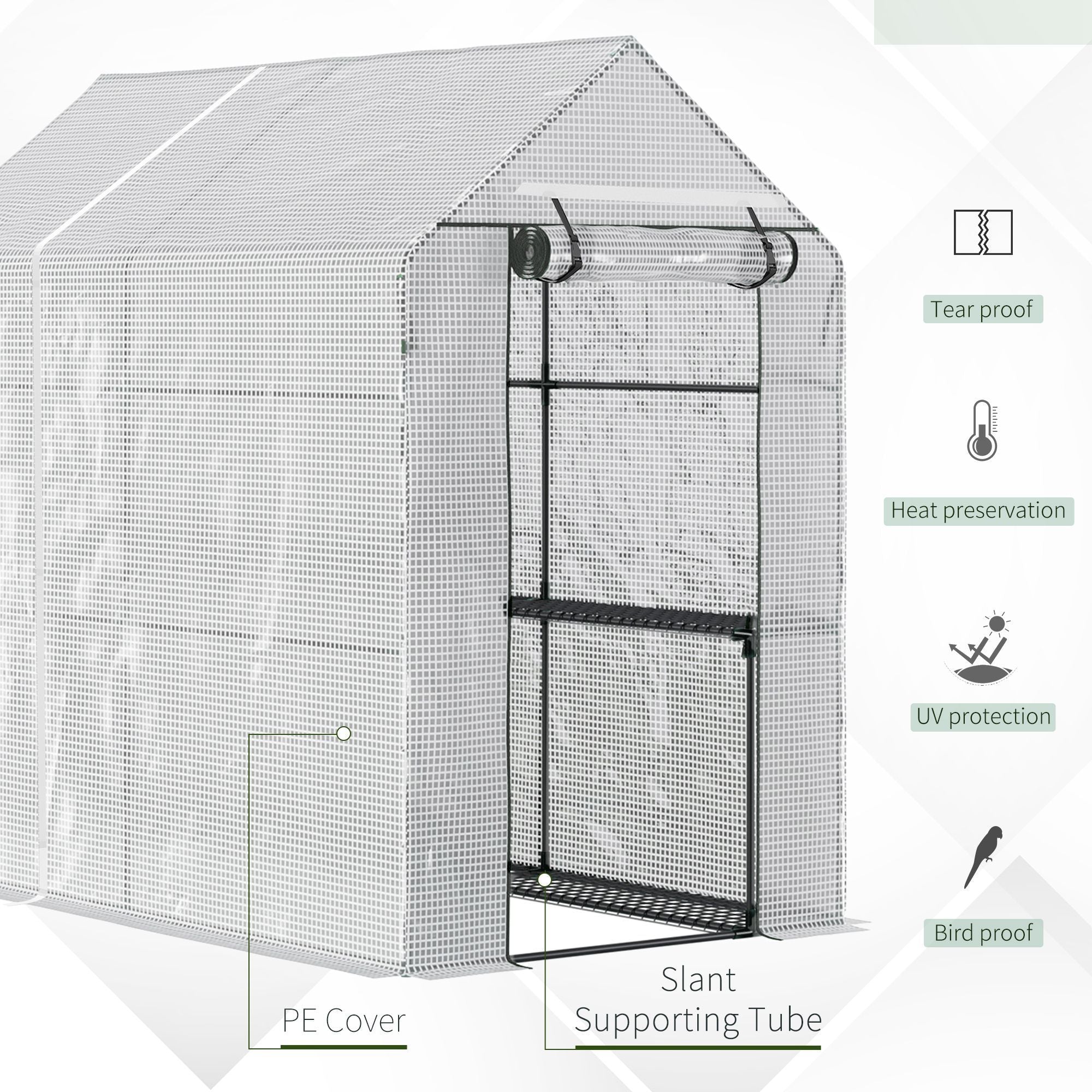 Outsunny Walk-in Greenhouse w/ Roll-up Door - 4 Shelves-American Furniture Outlet