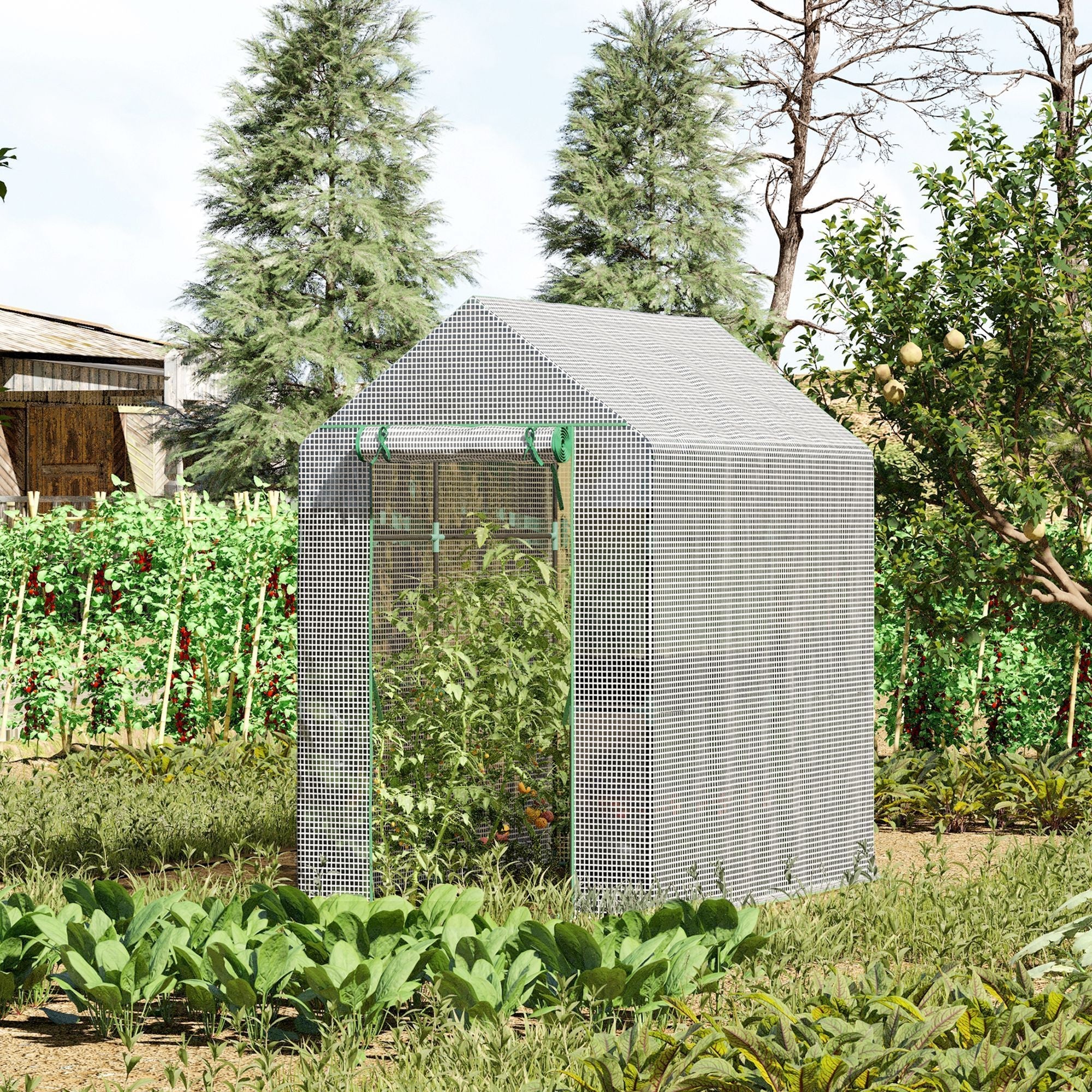 Outsunny Walk-in Greenhouse w/ Roll-up Door - 4 Shelves-American Furniture Outlet