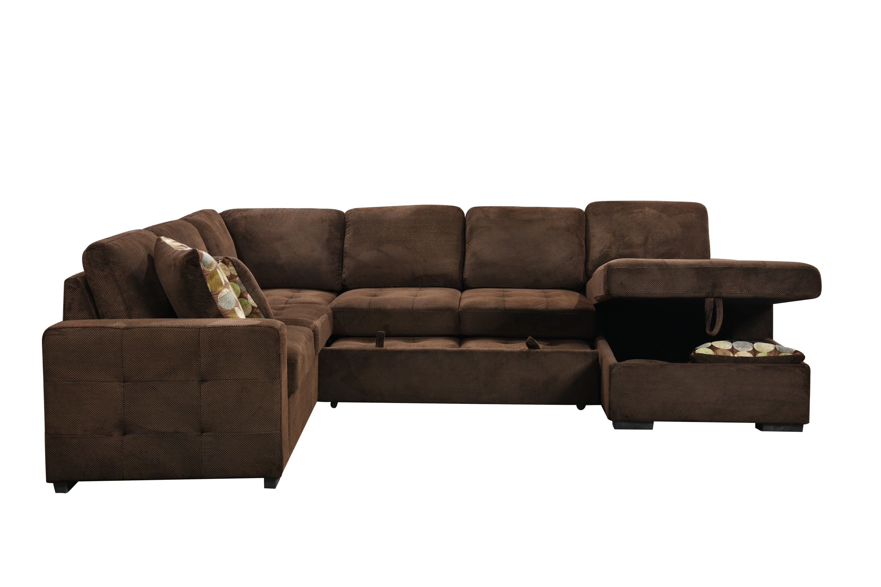 Oversized Brown Velvet U Shaped Sectional - Storage Chaise, Pillows-American Furniture Outlet -American Furniture Outlet