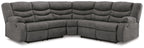 Slate gray U-shaped reclining sectional sofa, tufted cushions and split back seats