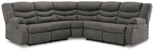 Slate gray U-shaped reclining sectional sofa, tufted cushions and split back seats