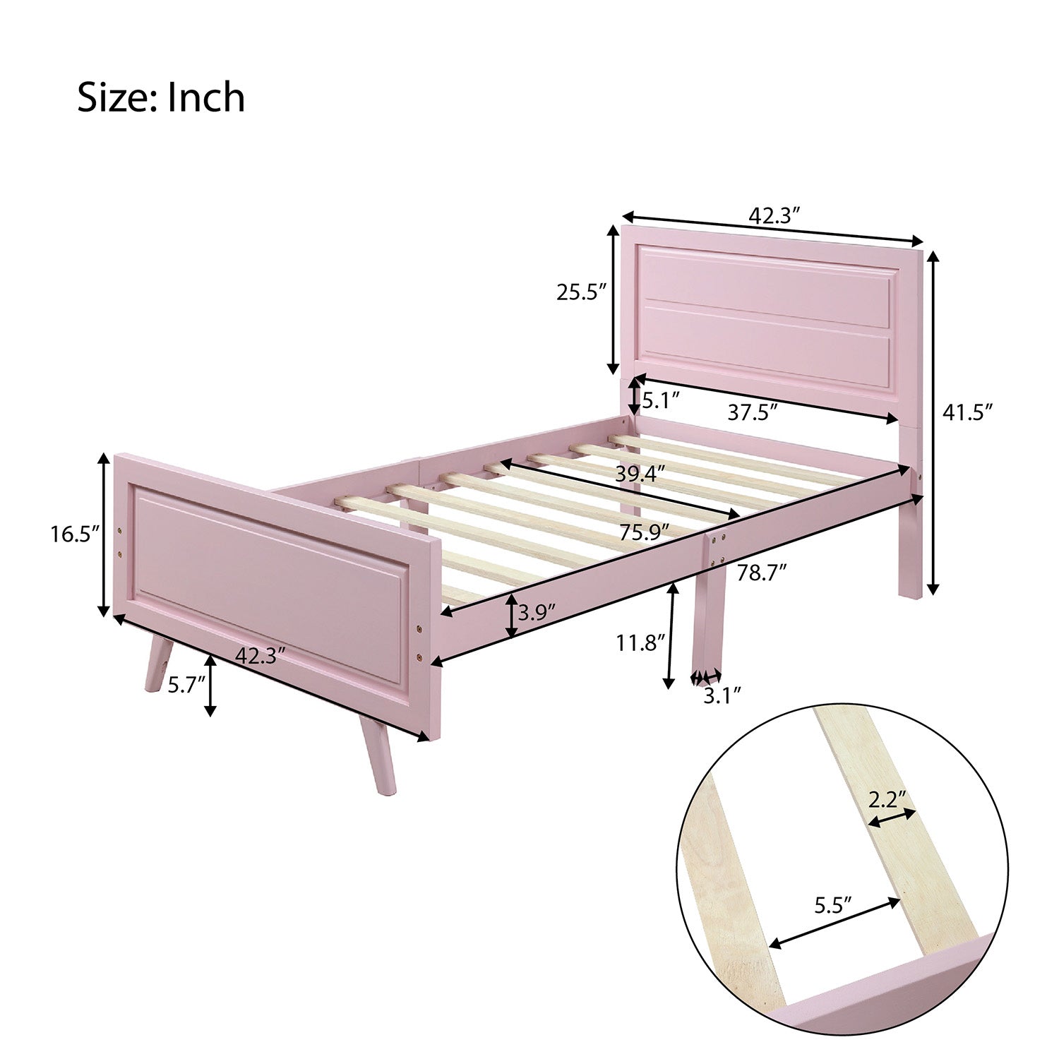 Pink Twin Platform Bed Frame w/ Headboard | [Brand Name]-American Furniture Outlet