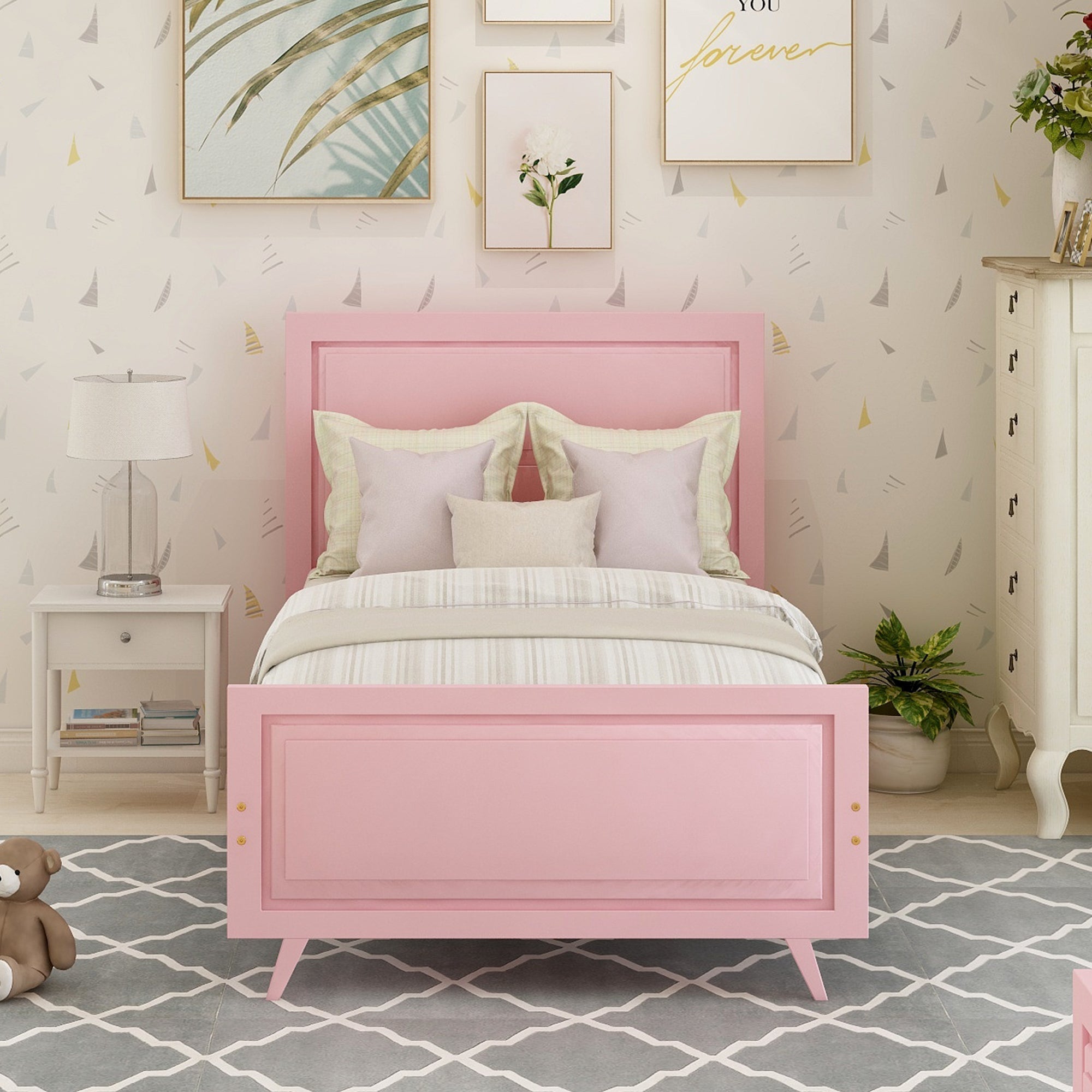 Pink Twin Platform Bed Frame w/ Headboard | [Brand Name]-American Furniture Outlet