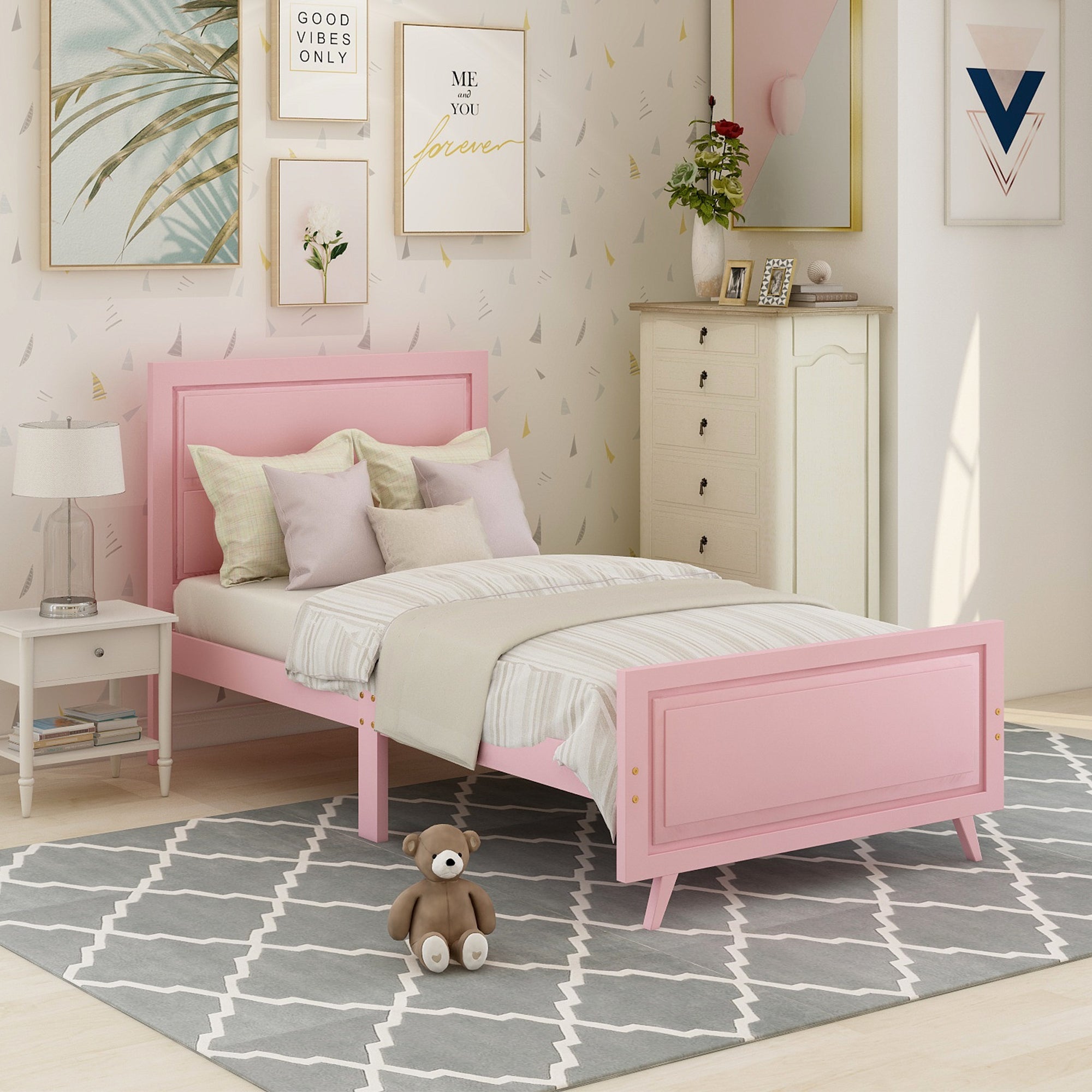 Pink Twin Platform Bed Frame w/ Headboard | [Brand Name]-American Furniture Outlet