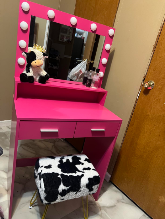 Pink Vanity Desk with Mirror & Lights-American Furniture Outlet