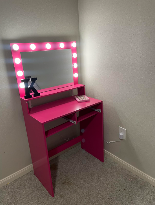 Pink Vanity Desk with Mirror & Lights-American Furniture Outlet